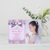 ラベンダーピンクの写真 ファーストコミュニオン 招待状 (スタンド正面)