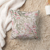 ラベンダーピンクの緑のグレーの水彩フローラスロー  クッション (ブランケット)