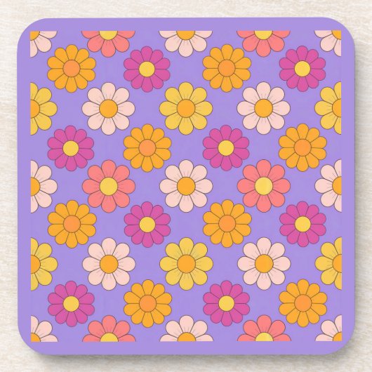 ラベンダーピンクイエローグルービーフラワーコースター コースター (正面)