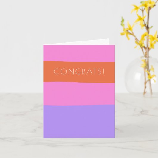 ラベンダーピンクオレンジワイドストライプおめでとう カード (黄色い花)