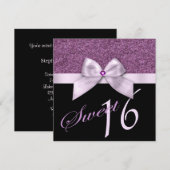 ラベンダーピンクグリッタージェムSweet sixteen誕生日 招待状 (正面/裏面)