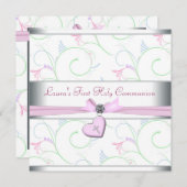 ラベンダーピンクハートピンククロスファースト 招待状 (正面/裏面)