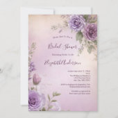 ラベンダーピンクパープルフローラエレガントブライダルシャワー 招待状 (正面)