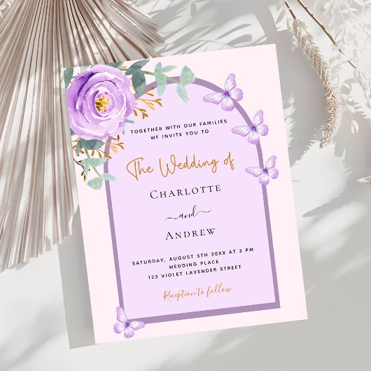 ラベンダーピンクフローラアーチ結婚式招待状
