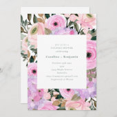 ラベンダーピンクフローラウオーターカラーカップルシャワー 招待状 (正面/裏面)