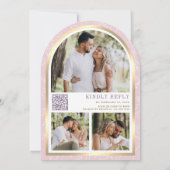 ラベンダーピンクフローラ金ゴールドアーチバタフライ結婚ズ 招待状 (裏面)