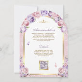 ラベンダーピンクフローラ金ゴールドアーチムスリム結婚ズ 招待状 (裏面)