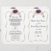 ラベンダーピンクホワイトフローラ金ゴールド結婚式 プログラム (正面/裏面)