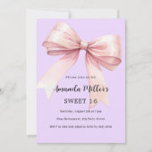 ラベンダーピンクボウエレガントスウィート16 招待状 (正面)