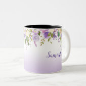ラベンダーピンクモスグリーンモノグラム&ネームフローラ ツートーンマグカップ (正面右)