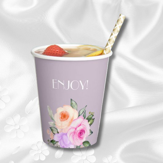 ラベンダーピンクローズブライトフローラブライダルシャワー 紙コップ