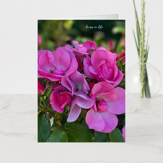 ラベンダーピンクローズ 箔グリーティングカード (正面)