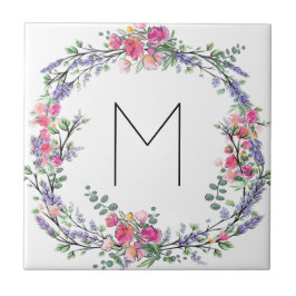 ラベンダーピンクワイルドバラ&ユーカリプタス タイル