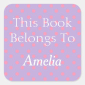 ラベンダーピンク水玉模様蔵書票 スクエアシール (正面)