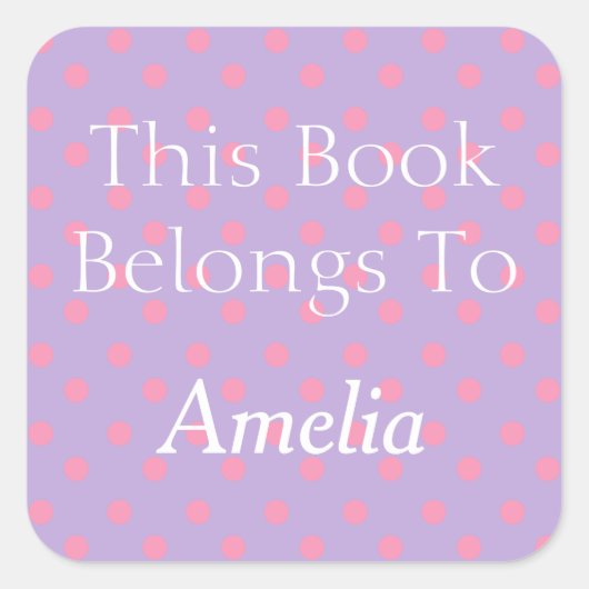ラベンダーピンク水玉模様蔵書票 スクエアシール (正面)