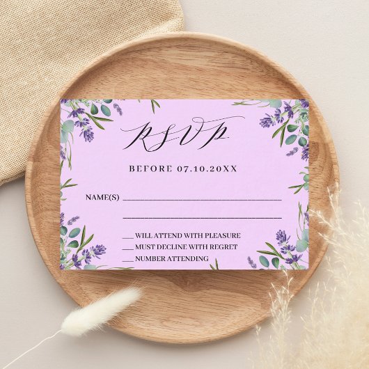 ラベンダーピンク結婚の緑の応答RSVP ノートカード