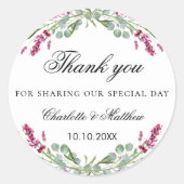 ラベンダーピンク結婚の緑感謝していのあなた ラウンドシール (正面)
