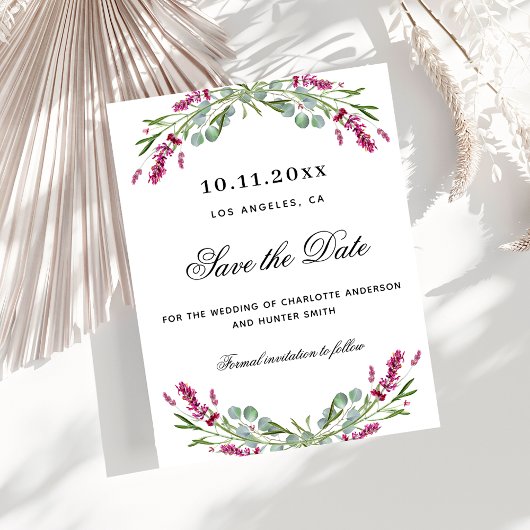 ラベンダーピンク花模様予算の結婚式の日付を保存