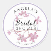 ラベンダーピンク薄紫ブロッサムブライダルシャワー ラウンドシール (正面)