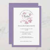 ラベンダーピンク薄紫ブロッサムブライダルシャワー 招待状 (正面/裏面)