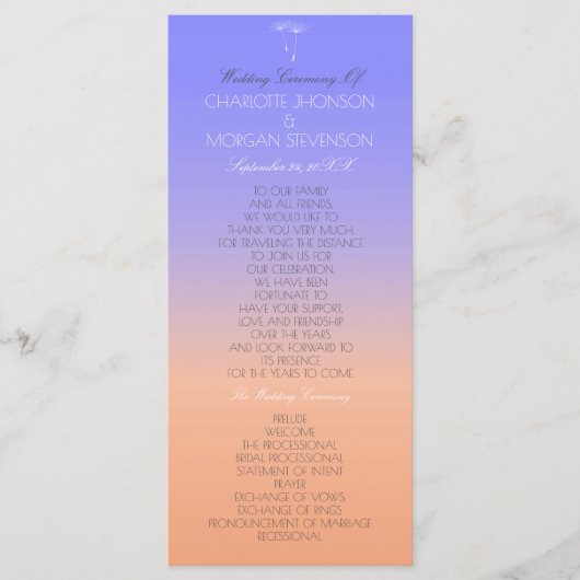 ラベンダーピーチパステルグラデーション結婚式 プログラム (正面)