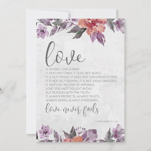 ラベンダーピーチフローラウォーターカラークリスチャン結婚ズ 招待状 (裏面)