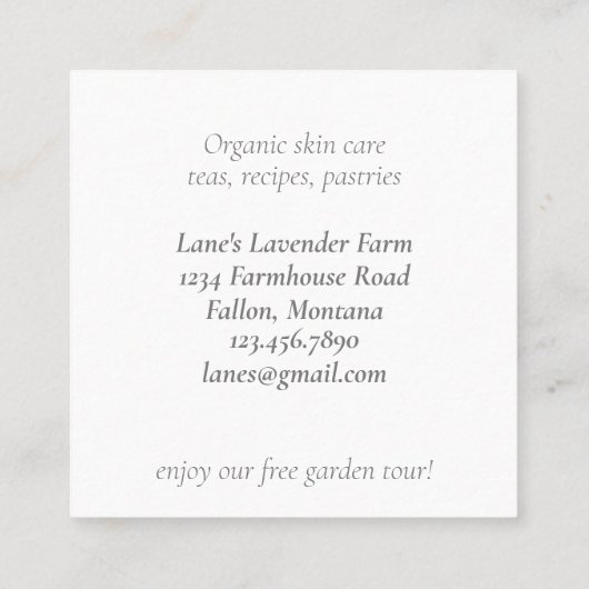 ラベンダーファームハーブオーガニックズアロマセラピー スクエア名刺 (裏面)