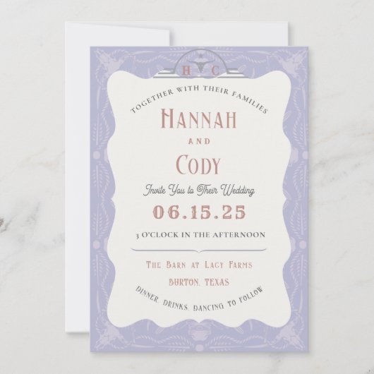 ラベンダーフィールズウエスタンボホ結婚式招待状 招待状 (正面)