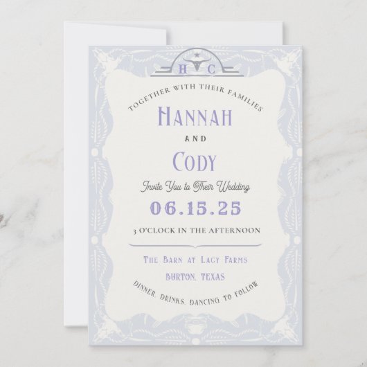 ラベンダーフィールズオブブルーウェスタン結婚式招待状 招待状 (正面)