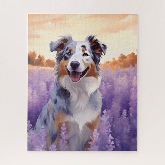 ラベンダーフィールドのオーストラリアの羊飼い ジグソーパズル (縦)