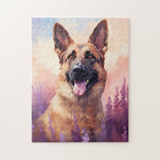 ラベンダーフィールドのドイツの羊飼い ジグソーパズル (縦)