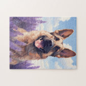 ラベンダーフィールドのドイツの羊飼い ジグソーパズル (横)