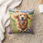 ラベンダーフィールドのハッピーゴールデンレトリバー クッション (ブランケット)