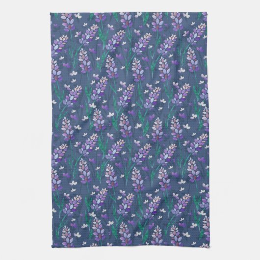 ラベンダーフィールドのパターン(紫) キッチンタオル (縦)