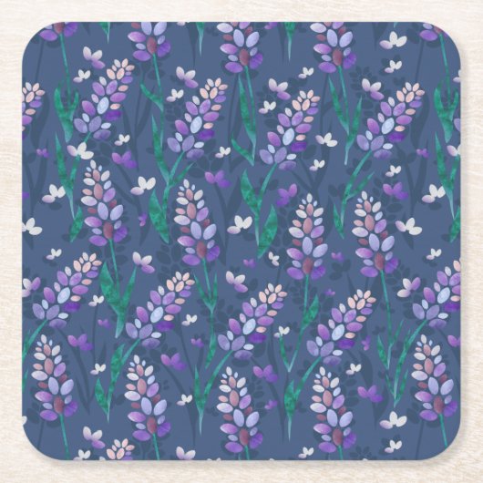 ラベンダーフィールドのパターン（紫） スクエアペーパーコースター (正面)