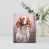 ラベンダーフィールドのブリタニー犬 ポストカード (スタンド正面)