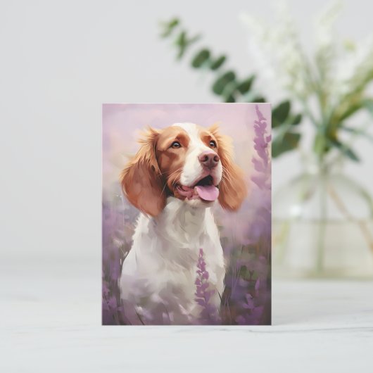 ラベンダーフィールドのブリタニー犬 ポストカード (スタンド正面)
