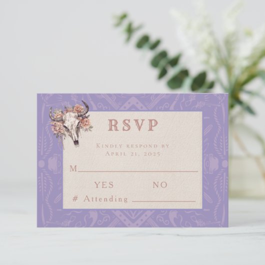 ラベンダーフィールド結婚ウェスタンの応答RSVPカード 出欠カード (スタンド正面)