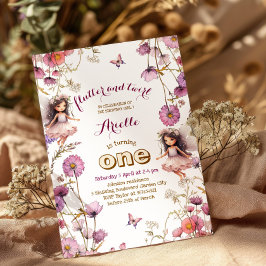 ラベンダーフェアリーワイルドフラワーピクシー1st誕生日 招待状