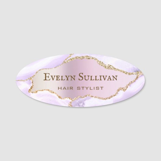 ラベンダーフェイクアゲイト真珠光沢箔 名札 (正面)