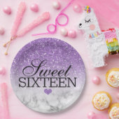 ラベンダーフェイクグリッター/マーブルスウィート16 ペーパープレート (パーティー)