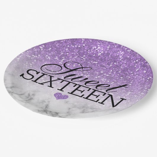 ラベンダーフェイクグリッター/マーブルスウィート16 ペーパープレート (アングル)