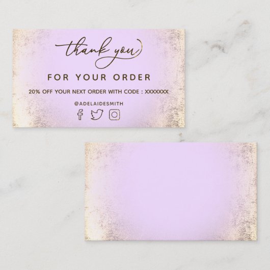 ラベンダーフェイク金ゴールド箔サンキューカード 名刺 (正面/裏面)