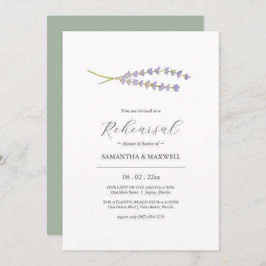 ラベンダーフエレガントァラースリハーサルディナー 招待状 (正面/裏面)