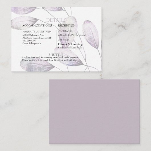 ラベンダーフエレガントリーガキャッシュバー&シャトルズ結婚ズ エンクロージャーカード (正面/裏面)