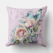 ラベンダーフォイルと紫ピンク牡丹バタフライ クッション (正面)