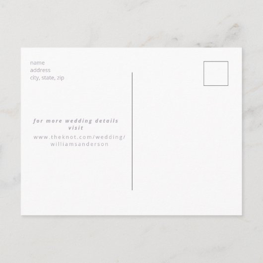 ラベンダーフォトアーチ結婚式の日付を保存 ポストカード (裏面)