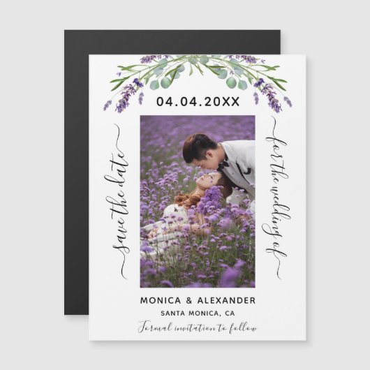 ラベンダーフォトウェディングデイトマグネットを保存 (正面/裏面)