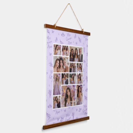 ラベンダーフォトコラージュキープサケキンセアニェラ 吊り下げ型タペストリー (傾斜あり)