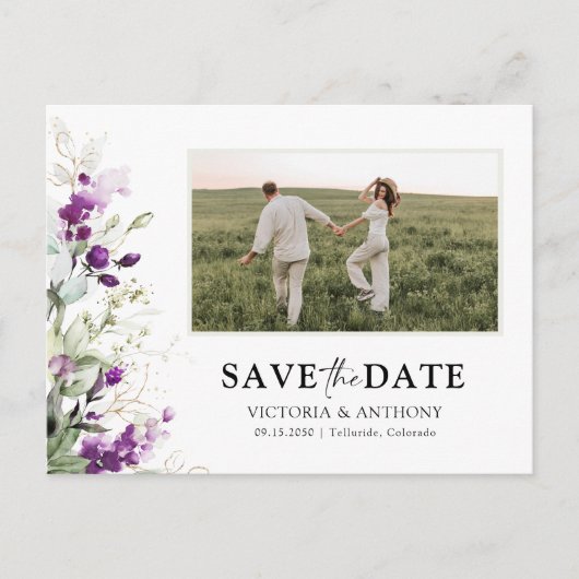 ラベンダーフォトポストカードで日付を保存 ポストカード (正面)